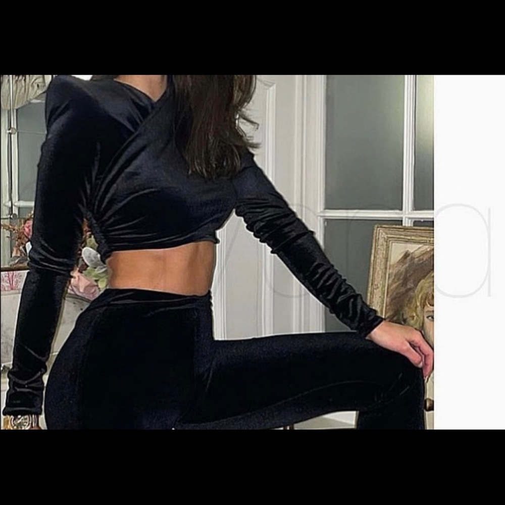 Zara black velvet crop top